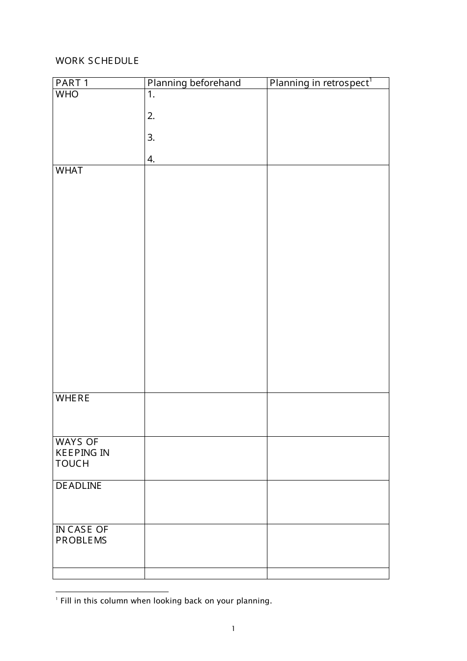 Work Schedule Template, Page 1