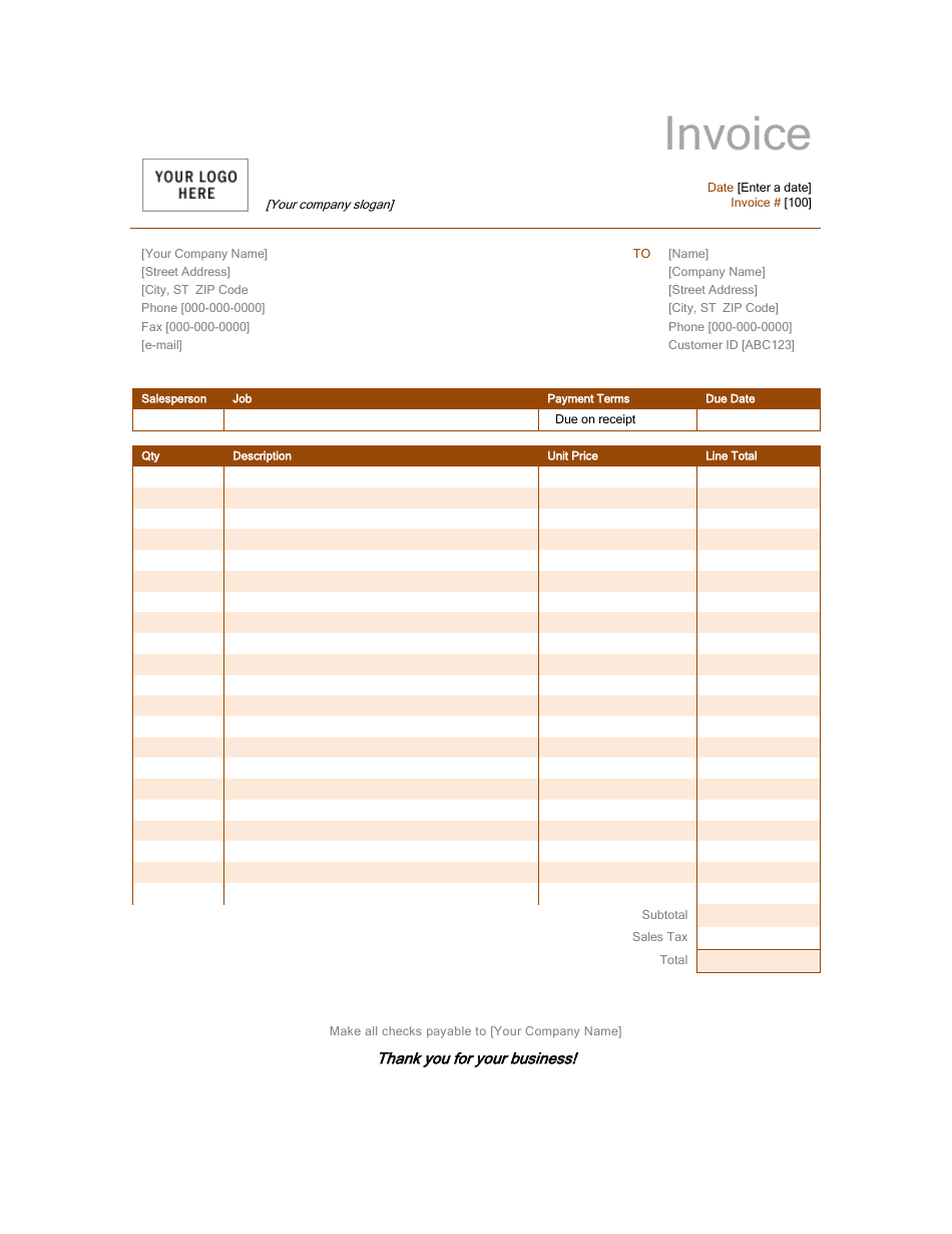 Brown Business Invoice Template, Page 1