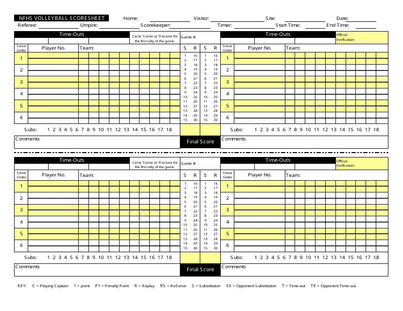 Nfhs Volleyball Scoresheet Download Printable PDF Templateroller