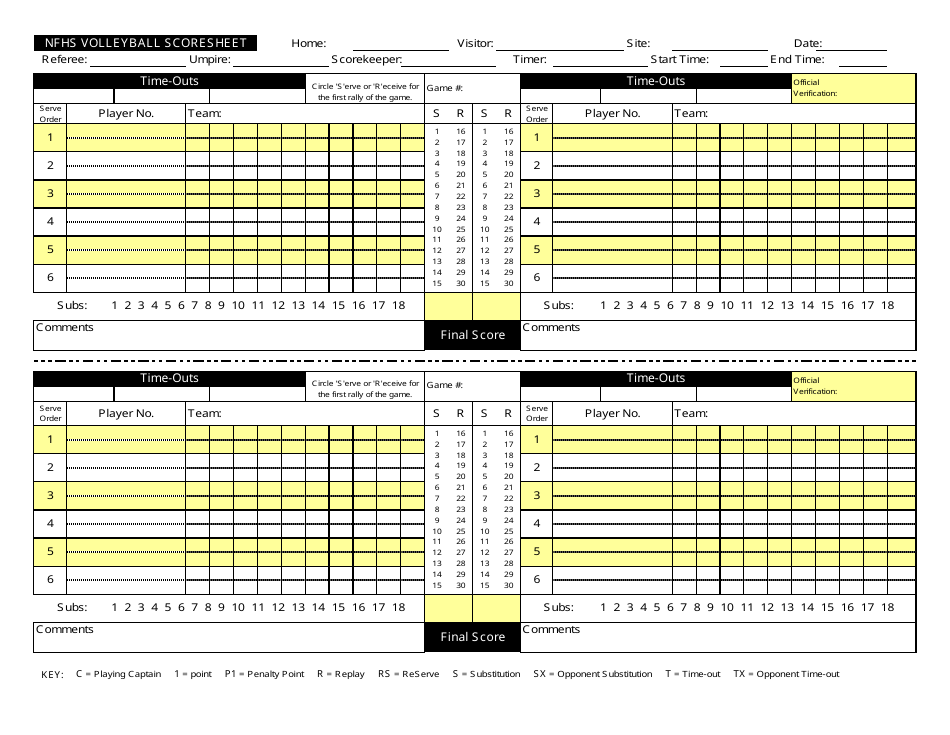 Nfhs Volleyball Scoresheet - Printable Image Preview