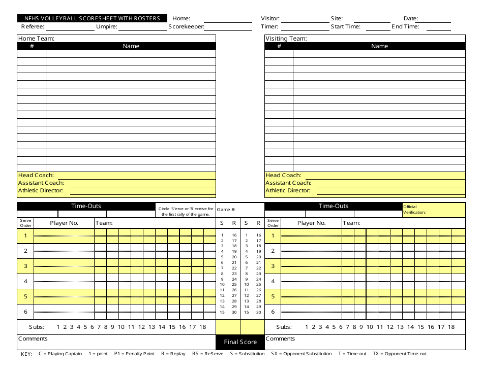 Nfhs Volleyball Scoresheet Download Printable PDF | Templateroller