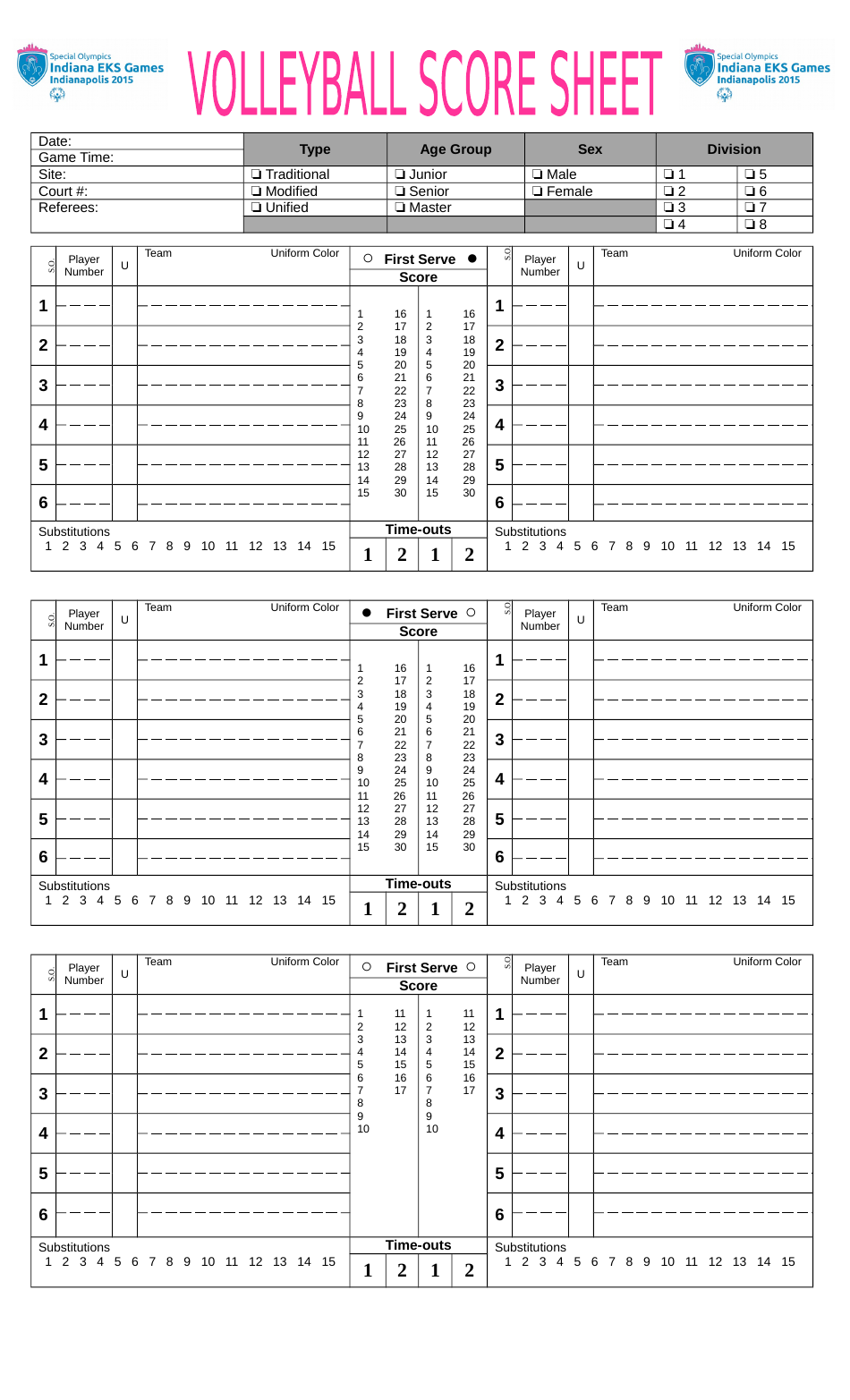 Volleyball Score Sheet Preview