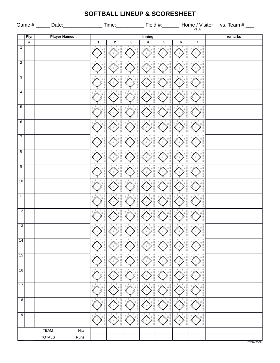 Softball Lineup  Scoresheet Template Download Printable PDF  