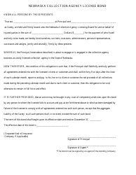 Document preview: Nebraska Collection Agency License Bond - Nebraska