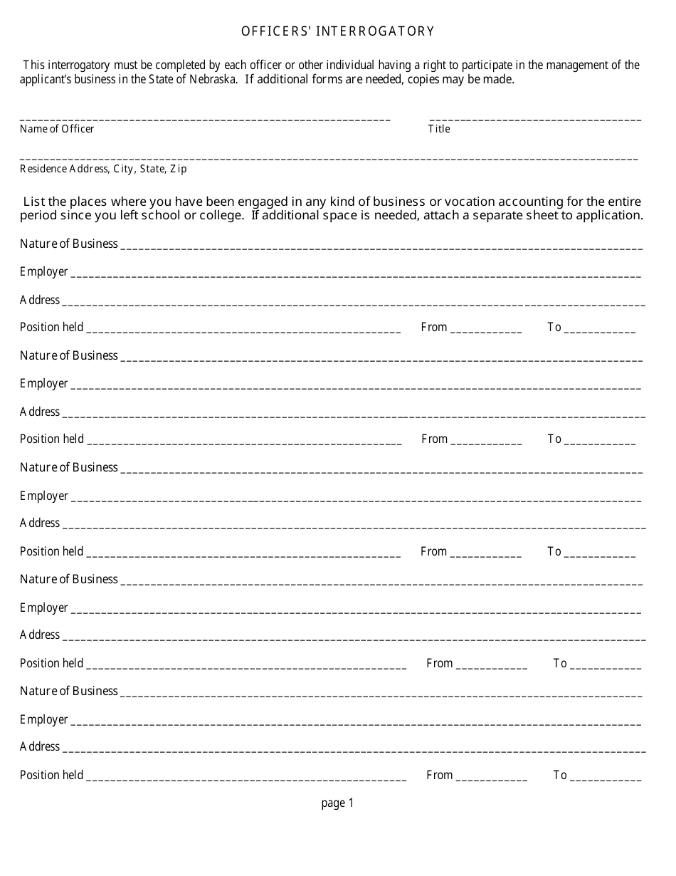 Nebraska Officers' Interrogatory - Fill Out, Sign Online And Download 