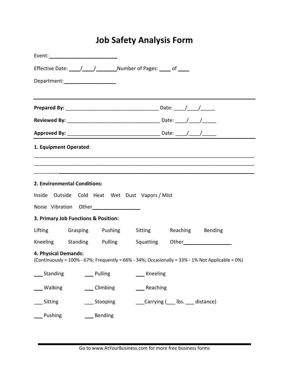 Job Safety Analysis Form, Page 1