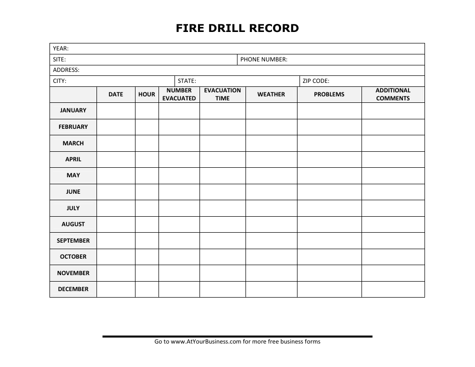 Fire Drill Record Template, Page 1