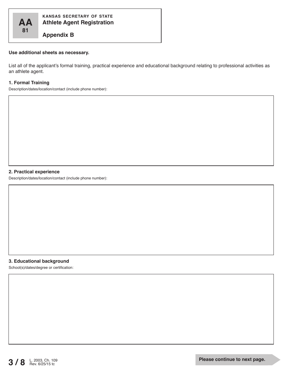 Form AA81 Athlete Agent Registration - Kansas, Page 4