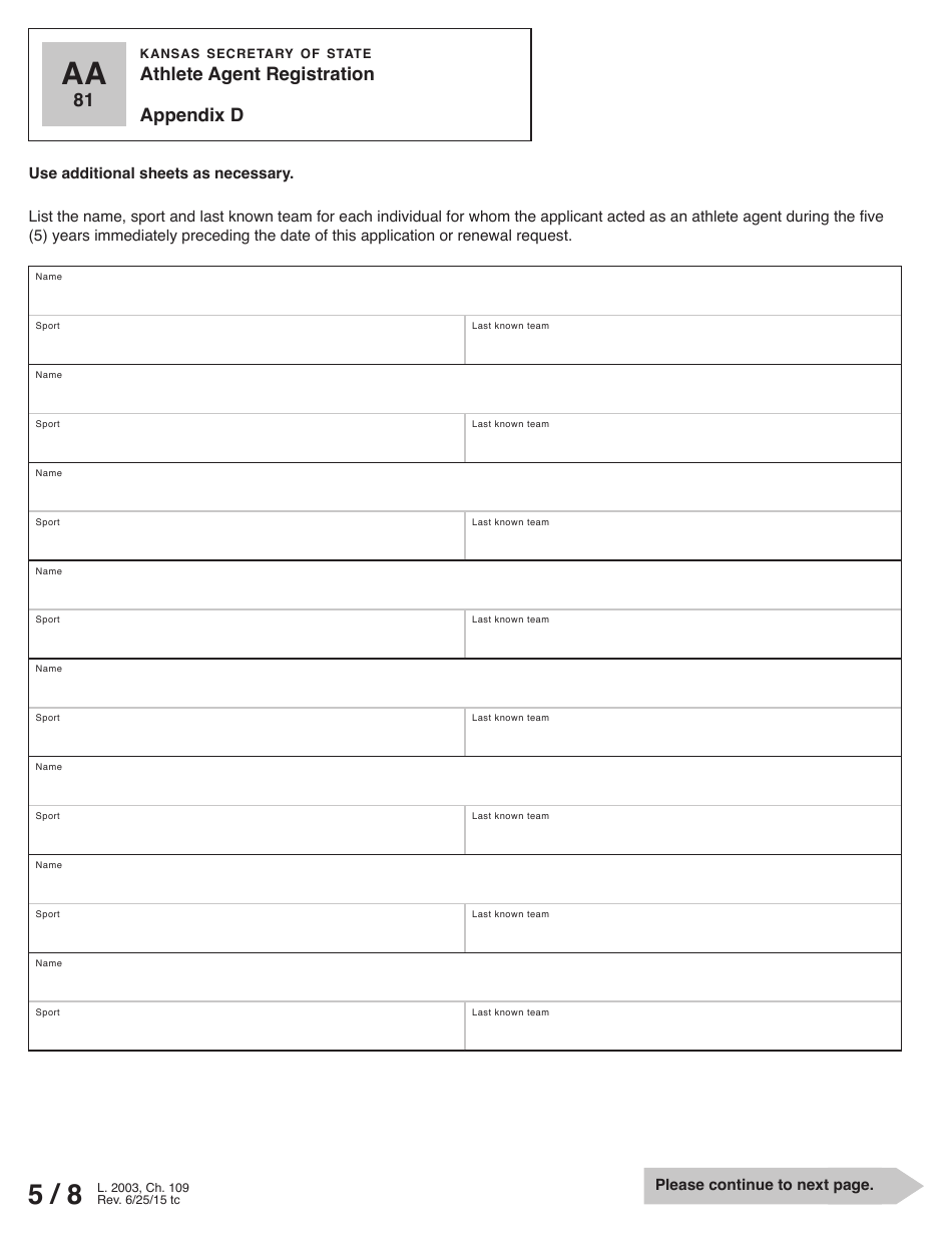 Form AA81 Athlete Agent Registration - Kansas, Page 6