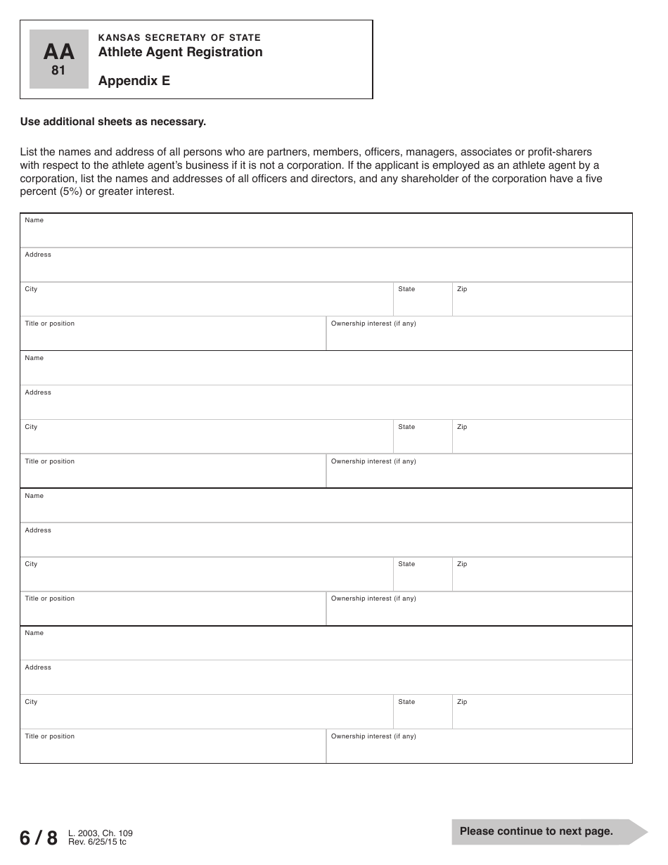 Form AA81 Athlete Agent Registration - Kansas, Page 7