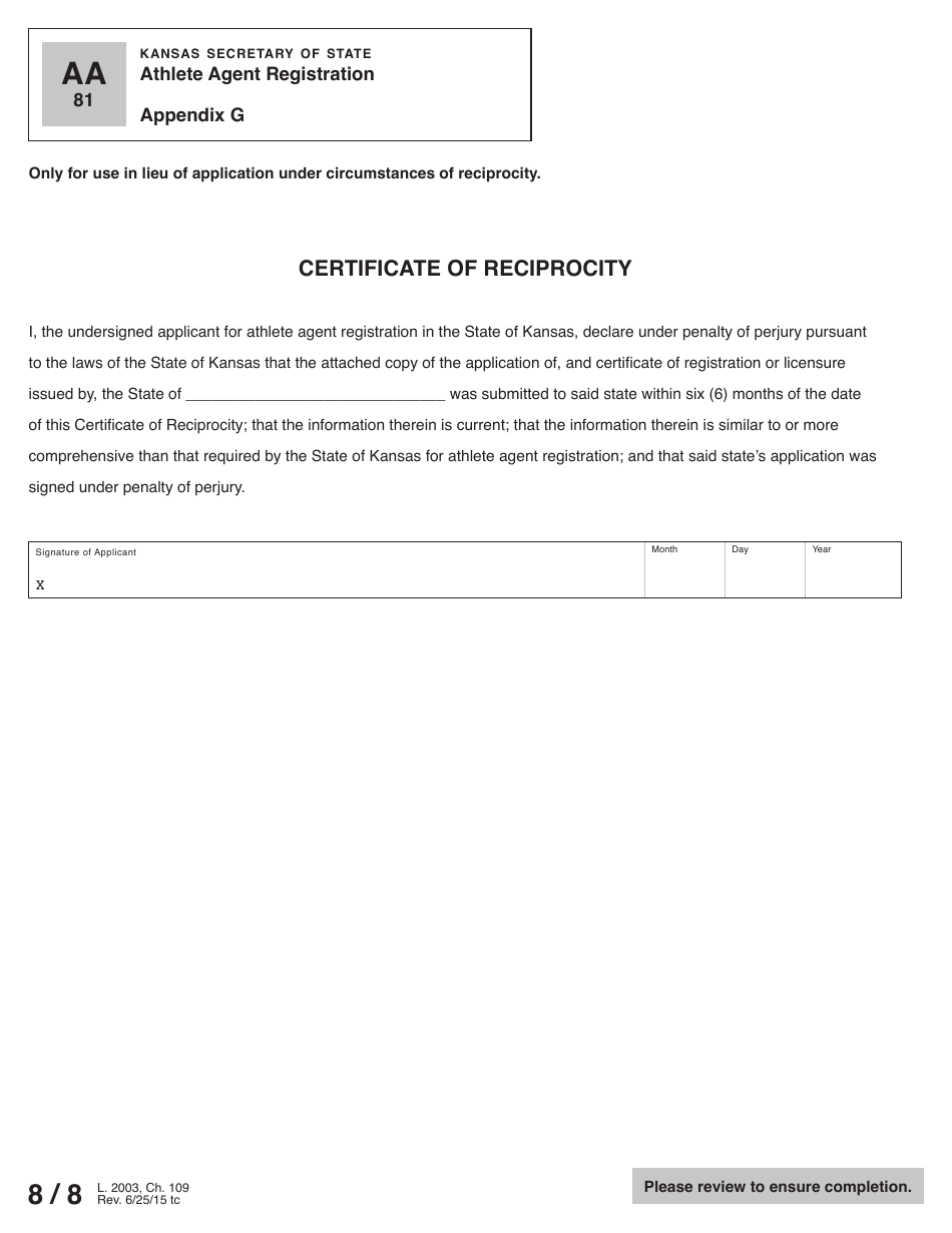 Form AA81 Athlete Agent Registration - Kansas, Page 9