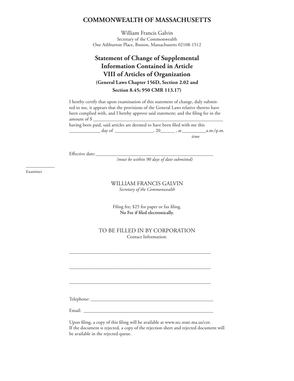 Statement of Change of Supplemental Information Contained in Article VIII of Articles of Organization - Massachusetts, Page 3