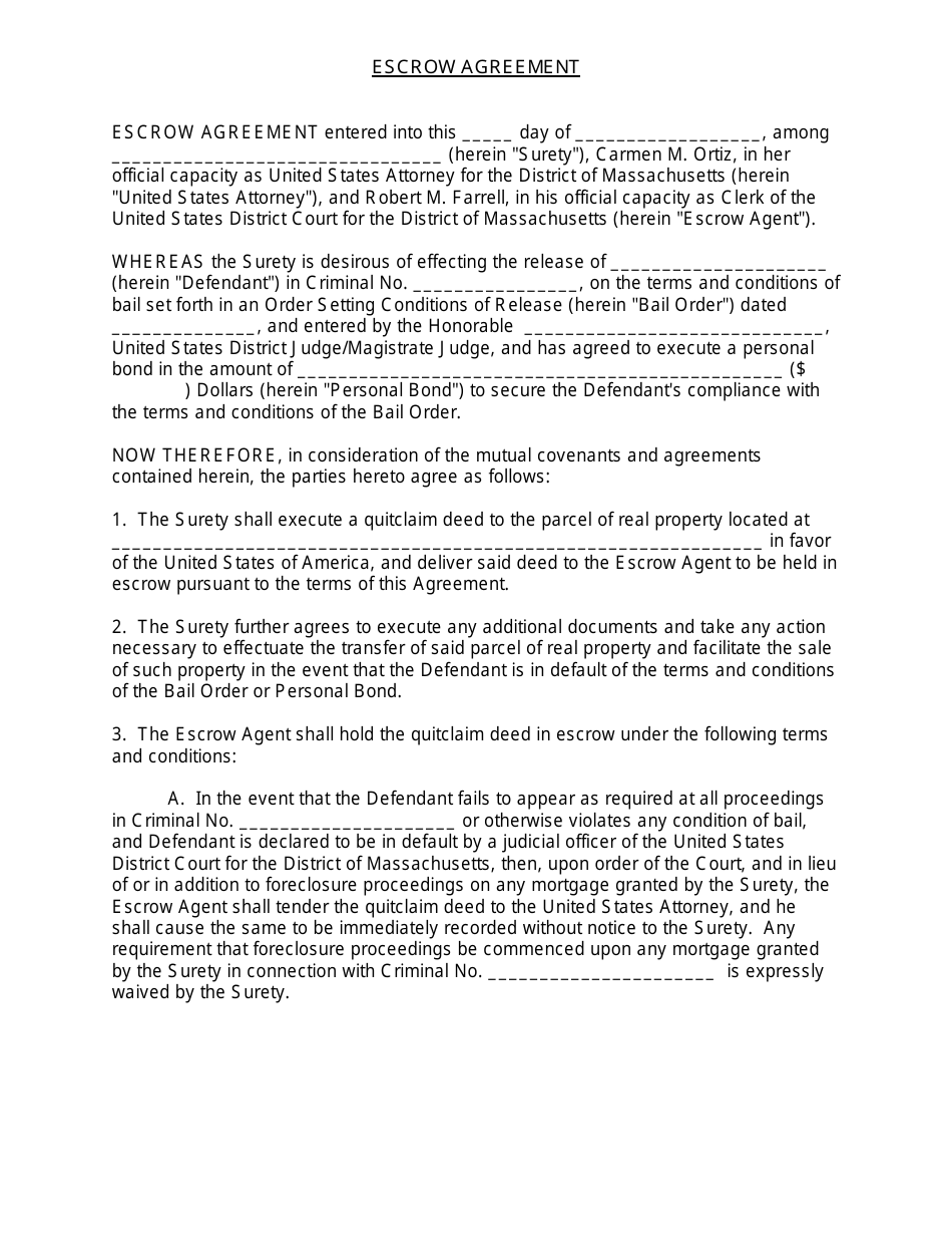 Massachusetts Escrow Agreement Template - Fill Out, Sign Online and ...