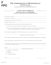 Document preview: Foreign Certificate of Withdrawal Upon Conversion to a Nonfiling Entity - Massachusetts