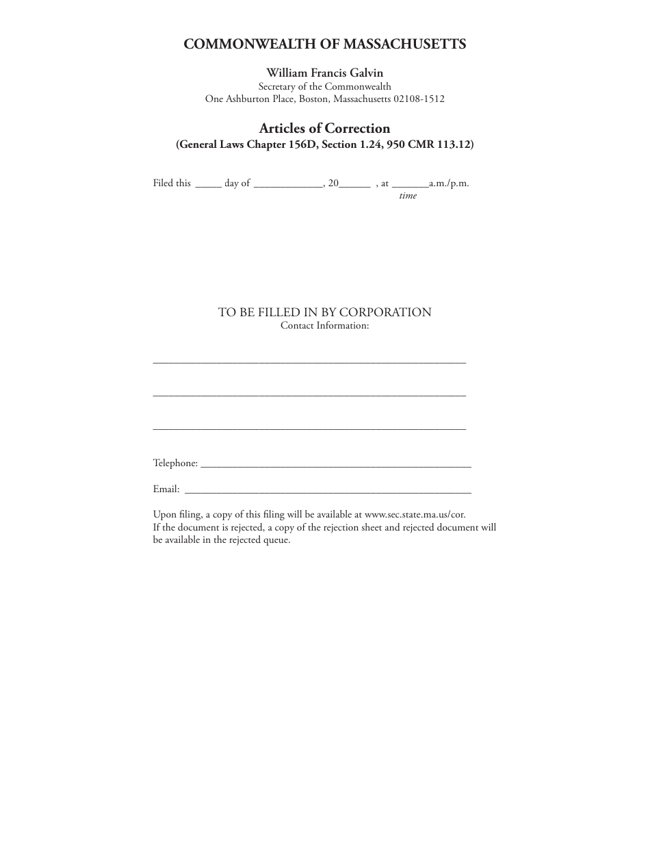 Massachusetts Articles Of Correction Fill Out Sign Online And Download Pdf Templateroller 4501