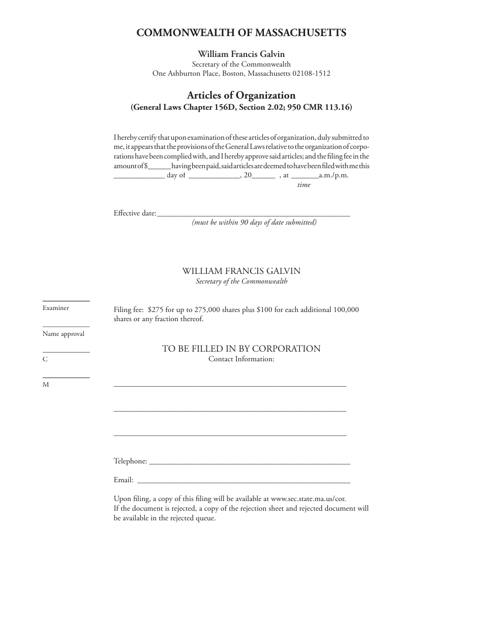 Massachusetts Articles Of Organization Fill Out Sign Online And Download Pdf Templateroller 9160