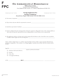 Foreign Application for Transfer of Authority - Massachusetts