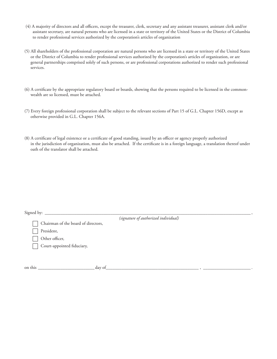 Exhibit to Foreign Professional Corporation Certificate - Massachusetts, Page 2