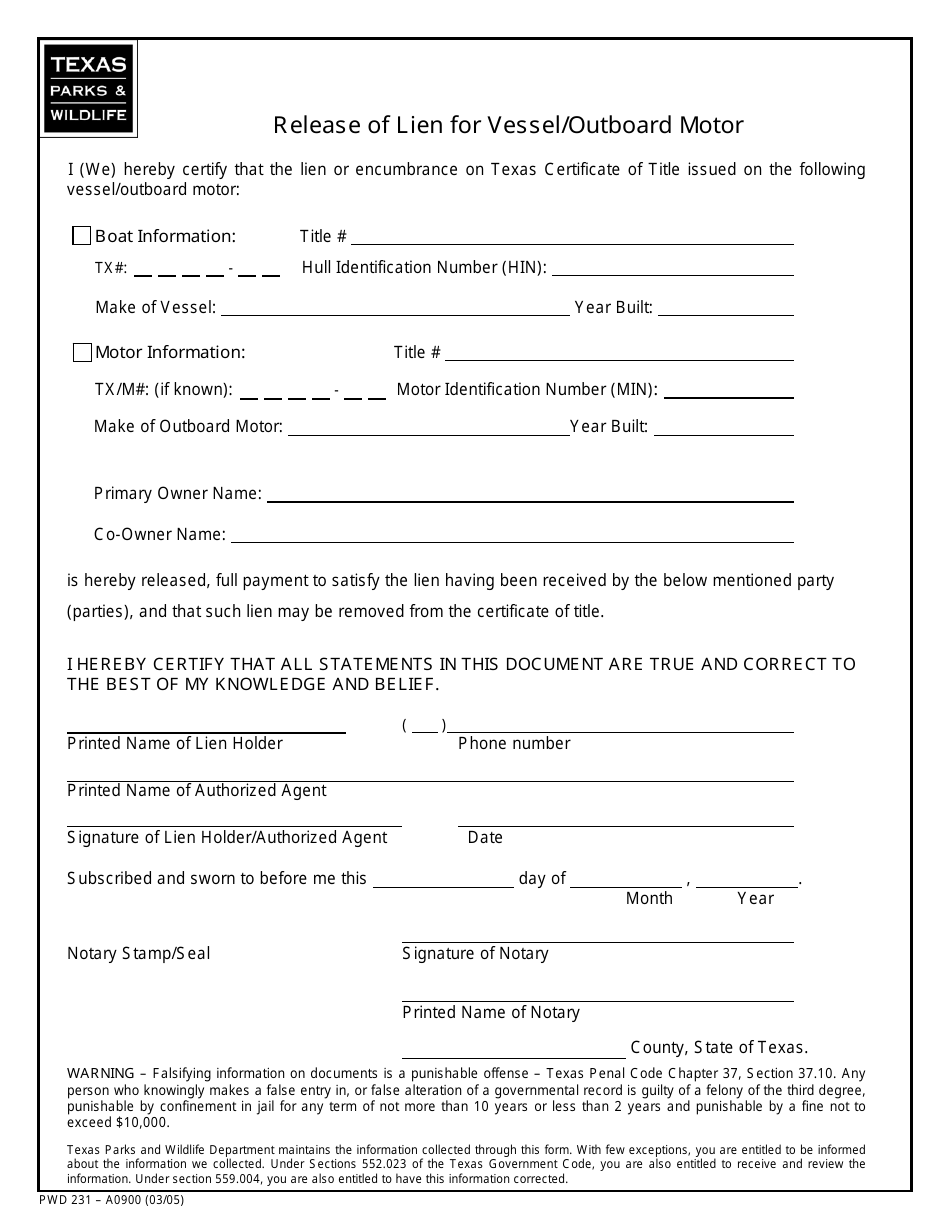 Form PWD231 - Fill Out, Sign Online and Download Fillable PDF, Texas | Templateroller