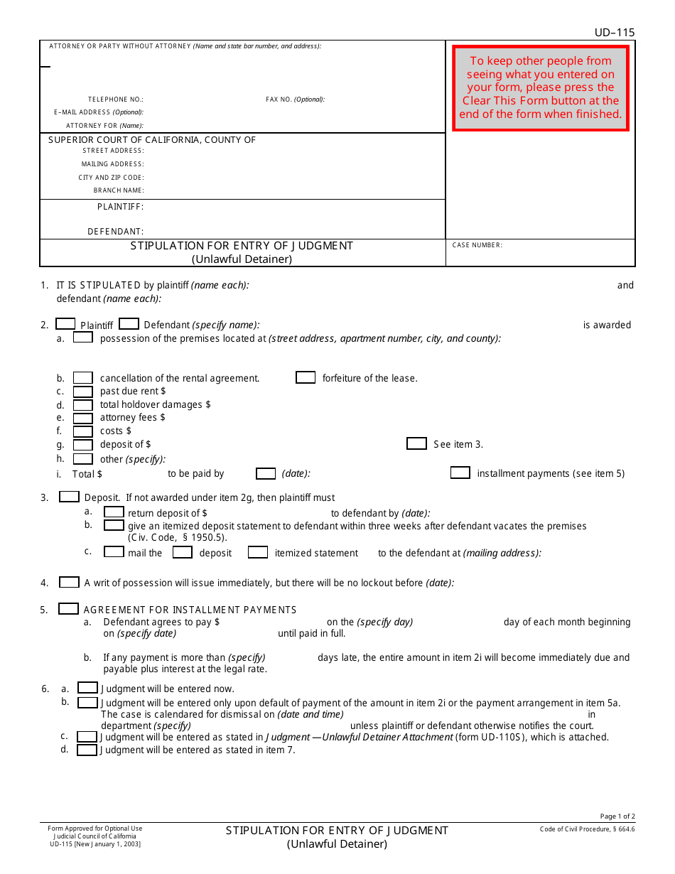 Form UD-115 - Fill Out, Sign Online and Download Fillable PDF ...