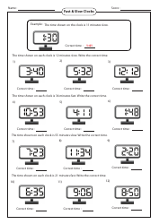 &quot;Fast &amp; Slow Clocks Addition and Subtraction Worksheet With Answer Key&quot;