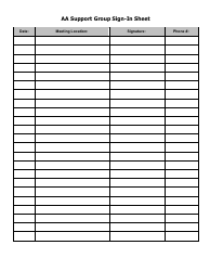 &quot;Aa Support Group Sign-In Sheet Template&quot;