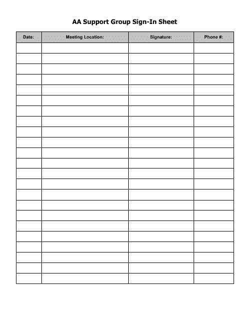 Aa Support Group Sign-In Sheet Template Download Pdf