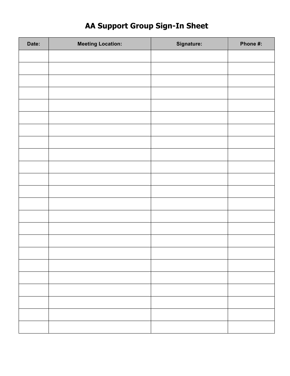 Aa Support Group SignIn Sheet Template Download Fillable PDF