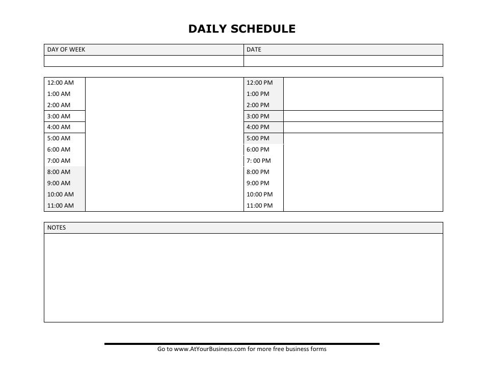 Preview of Daily Schedule Template - Small Tables
