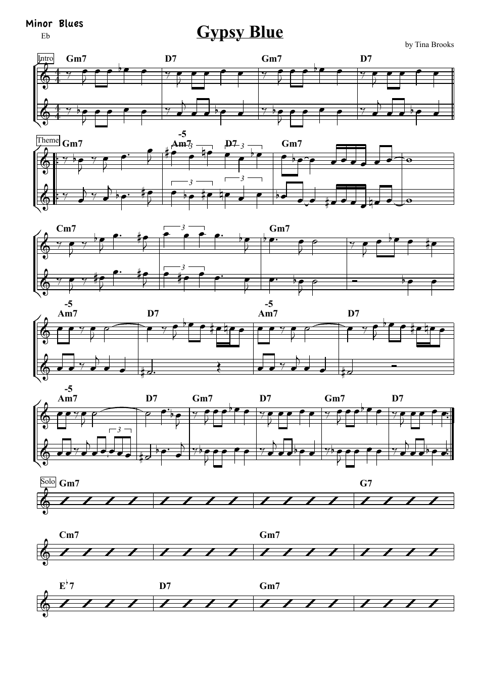 Tina Brooks - Gypsy Blue Sheet Music - Preview Image