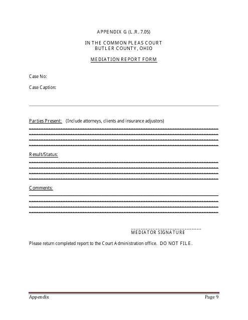 Mediation Report Form - Ohio Download Pdf