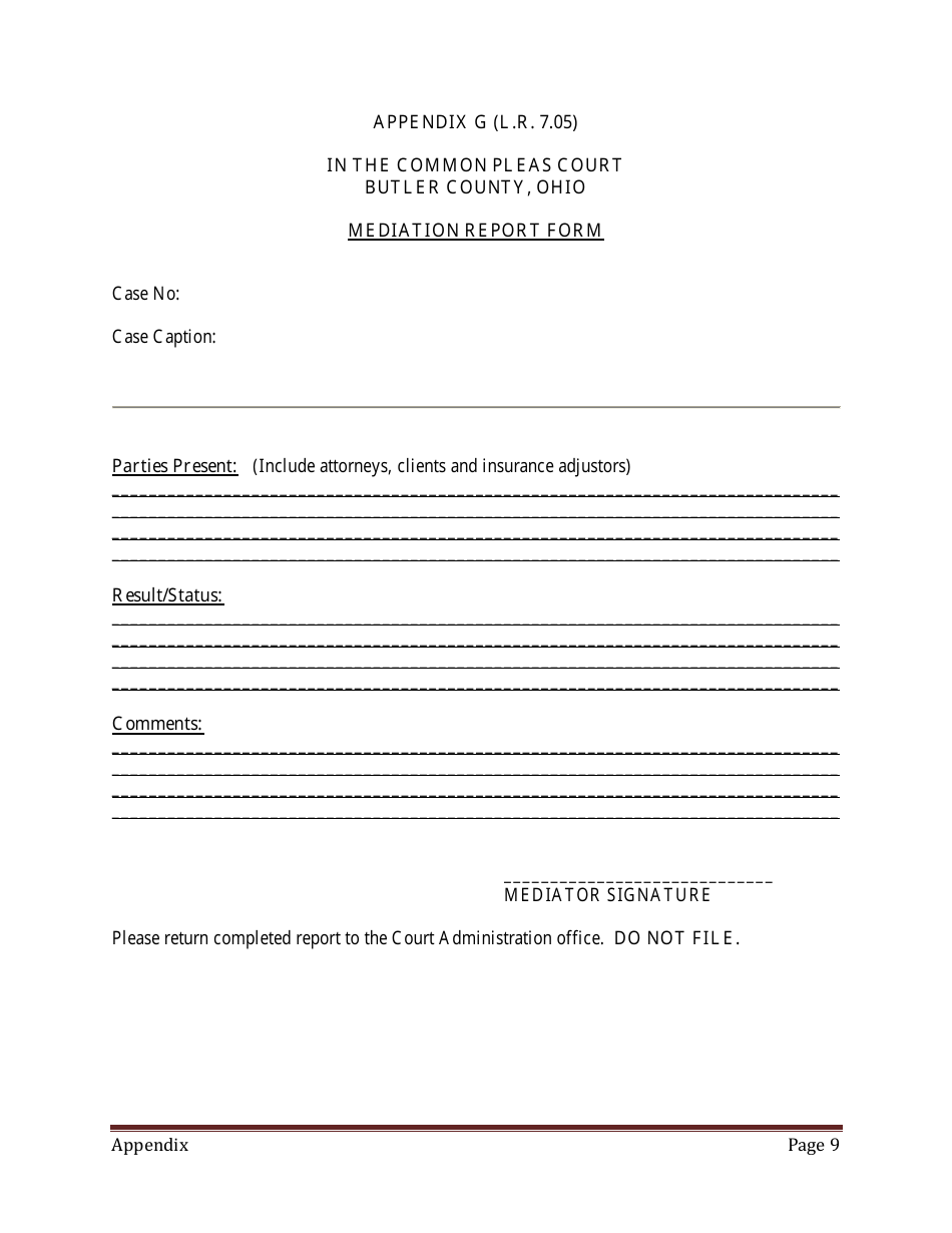 Mediation Report Form - Ohio, Page 1