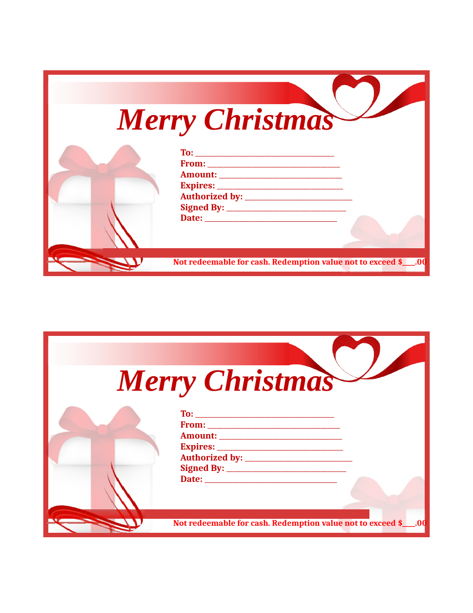 Christmas Gift Certificate Template Download Printable PDF | Templateroller