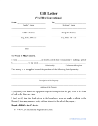 Document preview: VA/Fha/Conventional Gift Letter Template