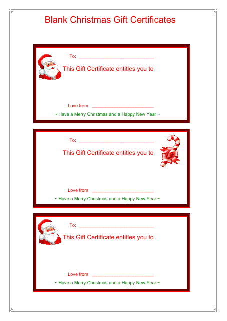 &quot;Blank Christmas Gift Certificate Template&quot; Download Pdf