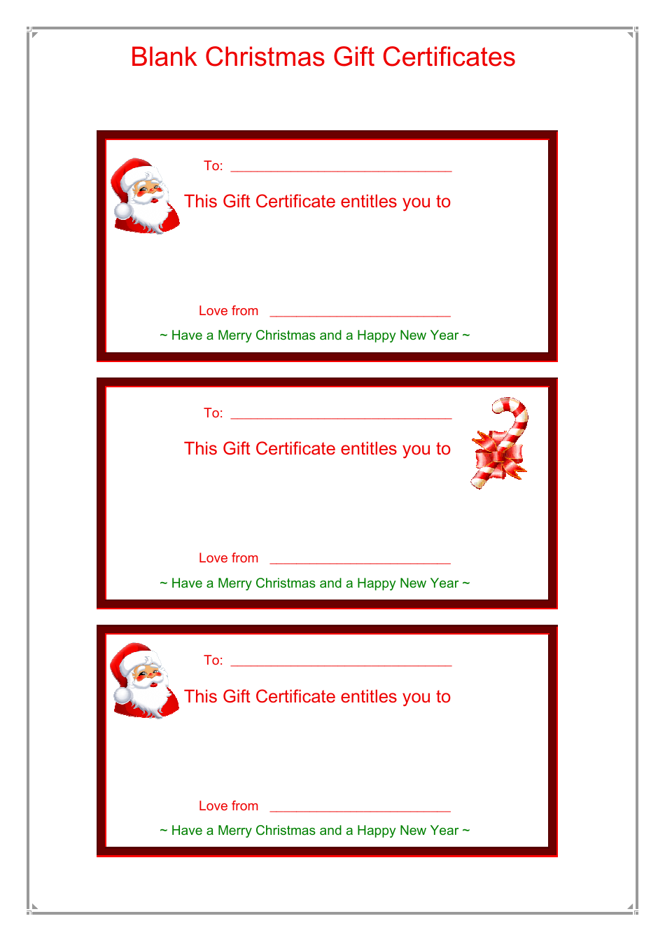 Blank Christmas Gift Certificate Template - Preview