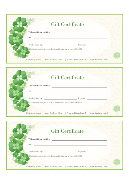 Gift certificate template with green and beige design