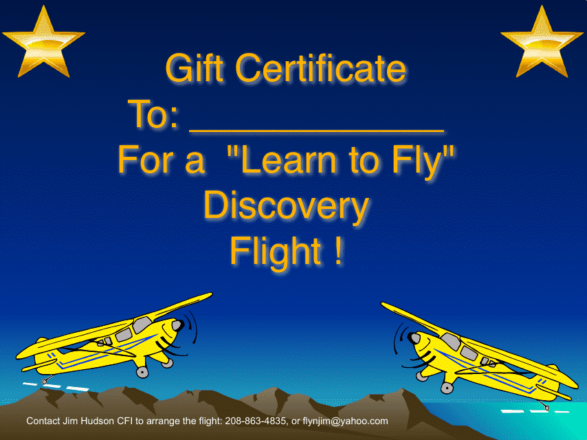 Discovery Flight Gift Certificate Template