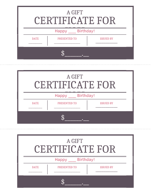 Birthday Gift Certificate Template in Beautiful Violet Design