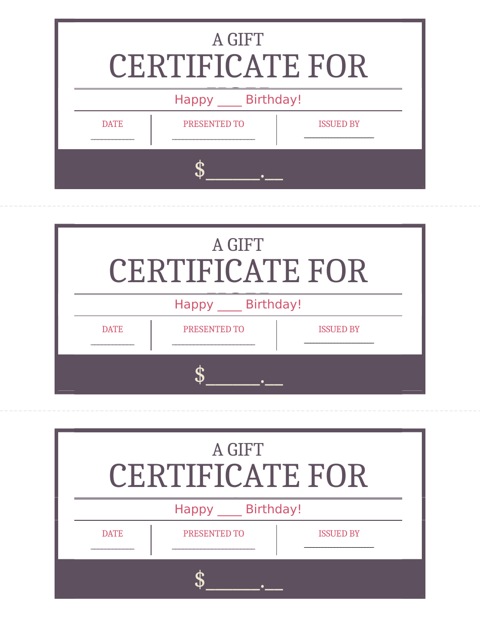 Birthday Gift Certificate Template in Beautiful Violet Design