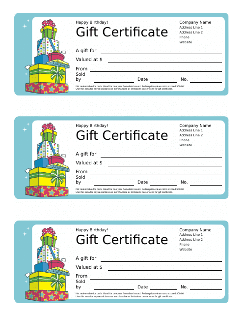 Birthday Gift Certificate Template - Blue