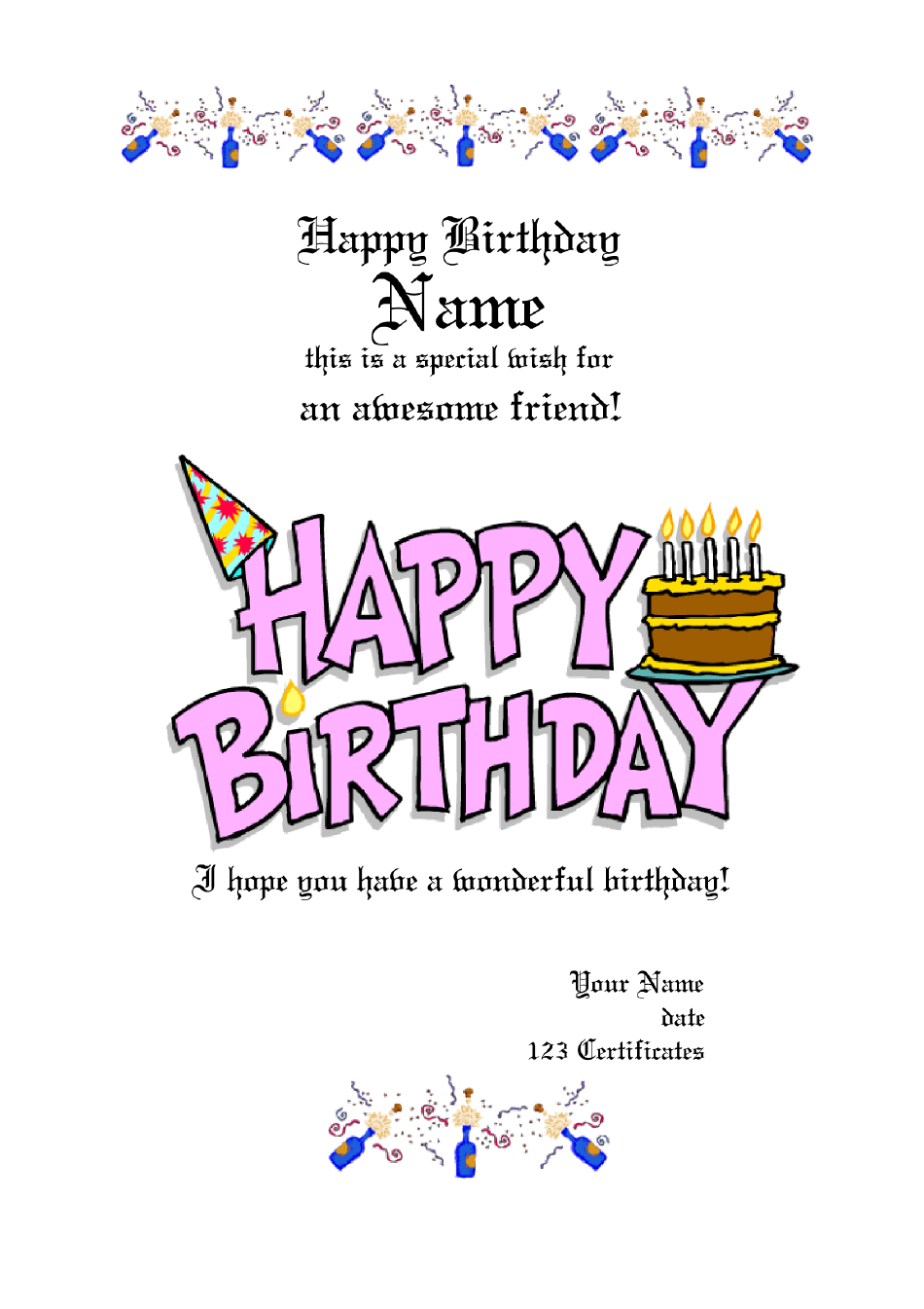 Birthday Wish Certificate Template Image Preview