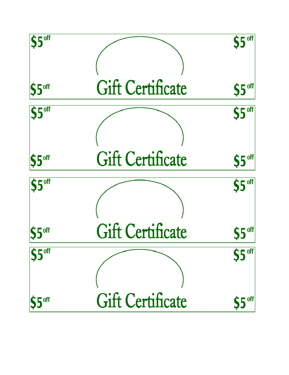 5 Dollars off Gift Certificate Template - Free Printable Gift Voucher