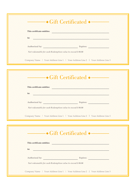 Gift Certificate Template in Yellow Color