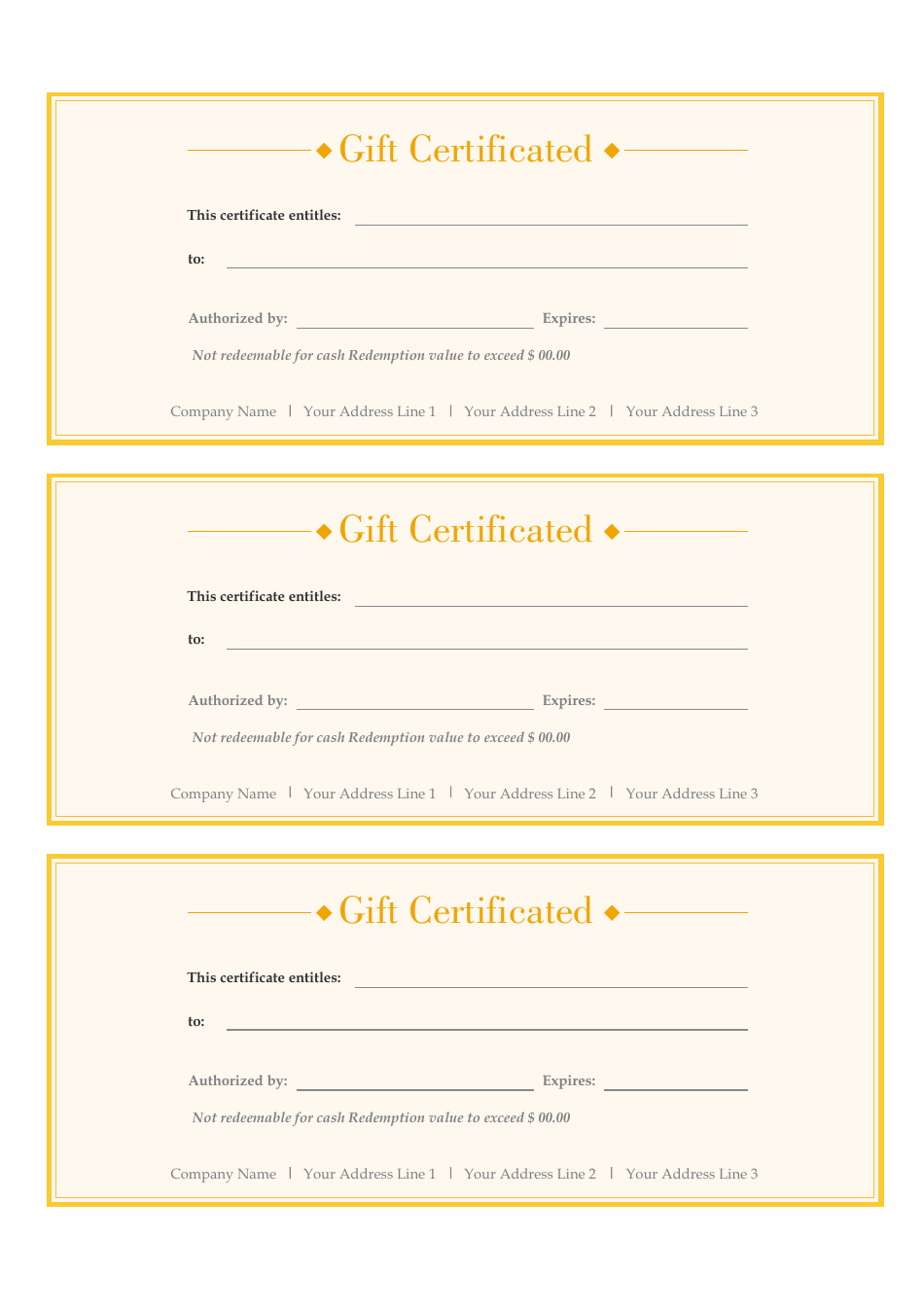 Gift Certificate Template in Yellow Color