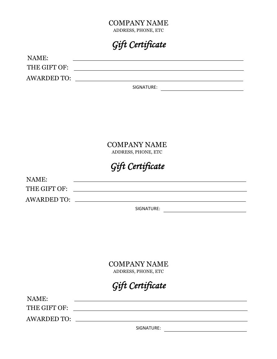 White gift certificate template with elegant design and professional layout.