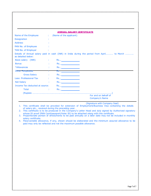 Annual Salary Certificate Form Download Pdf