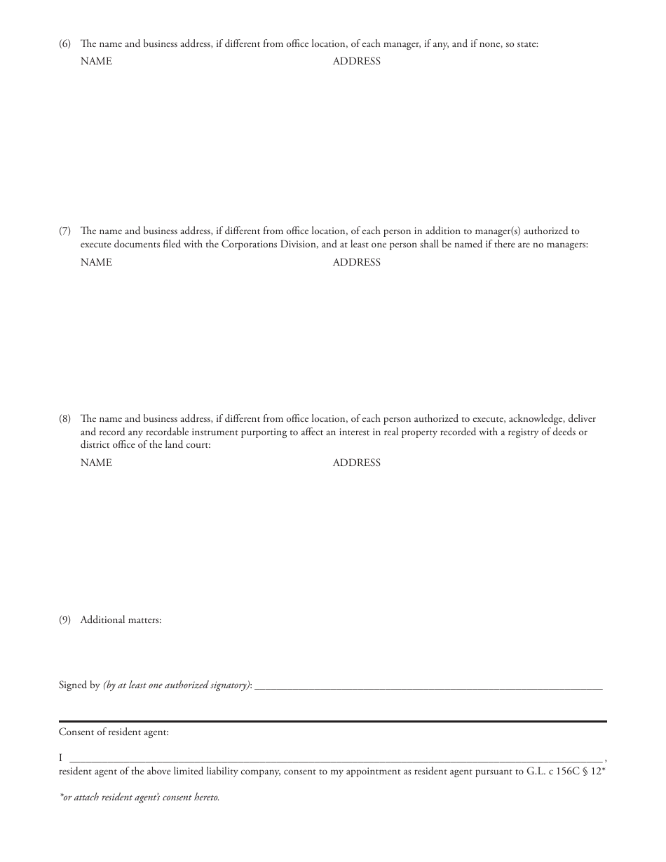 Professional Limited Liability Company Certificate Form of Organization - Massachusetts, Page 2