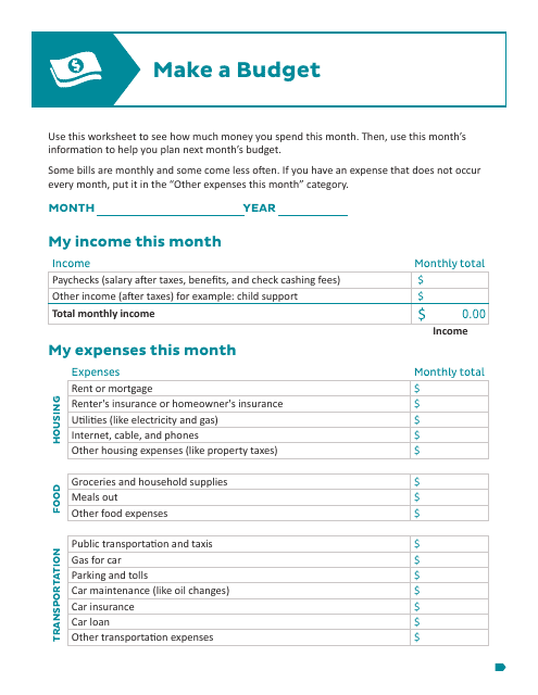 Monthly Budget Worksheet Template