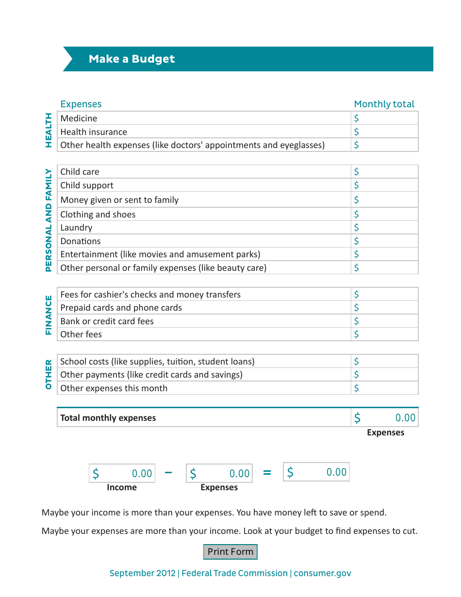 Monthly Budget Worksheet Template - Fill Out, Sign Online And Download 